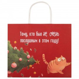 Пакет подарочный НАБОР 4 штуки, новогодний, 28х14х24 см "Котики №1", крафт, ЗОЛОТАЯ СКАЗКА, 592431