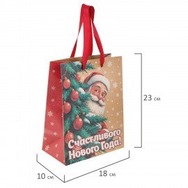 Пакет подарочный НАБОР 4шт новогодний, 18х10х23см, "Зимнее волшебство", крафт, ЗОЛОТАЯ СКАЗКА 592434