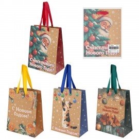 Пакет подарочный (1шт) новогодний, 18х10х23см, "Зимнее волшебство", крафт, ассорти, ЗОЛОТАЯ СКАЗКА, 592435