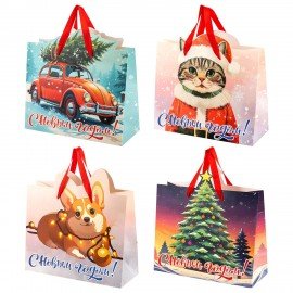 Пакет подарочный НАБОР 4 шт, новогодний, 26х13х32см, "Без границ", ламинация, ЗОЛОТАЯ СКАЗКА, 592438
