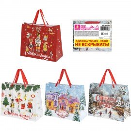 Пакет подарочный НАБОР 4шт, новогодний, 26х13х32см, "Winter Wonderland", фольга, ЗОЛОТАЯ СКАЗКА, 592442