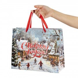 Пакет подарочный (1шт) новогодний 26х13х32см "Winter Wonderland", фольга, ассорти, ЗОЛОТАЯ СКАЗКА, 592443