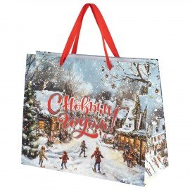 Пакет подарочный (1шт) новогодний 26х13х32см "Winter Wonderland", фольга, ассорти, ЗОЛОТАЯ СКАЗКА, 592443