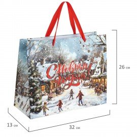 Пакет подарочный (1шт) новогодний 26х13х32см "Winter Wonderland", фольга, ассорти, ЗОЛОТАЯ СКАЗКА, 592443