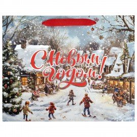 Пакет подарочный (1шт) новогодний 26х13х32см "Winter Wonderland", фольга, ассорти, ЗОЛОТАЯ СКАЗКА, 592443