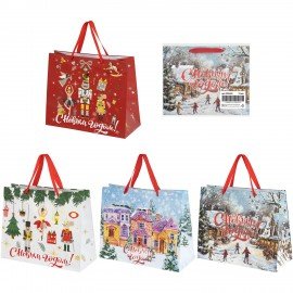 Пакет подарочный (1шт) новогодний 26х13х32см "Winter Wonderland", фольга, ассорти, ЗОЛОТАЯ СКАЗКА, 592443