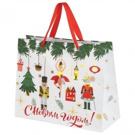 Пакет подарочный (1шт) новогодний 26х13х32см "Winter Wonderland", фольга, ассорти, ЗОЛОТАЯ СКАЗКА, 592443