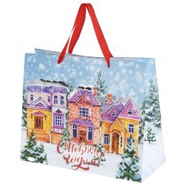 Пакет подарочный (1шт) новогодний 26х13х32см "Winter Wonderland", фольга, ассорти, ЗОЛОТАЯ СКАЗКА, 592443
