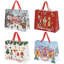 Пакет подарочный (1шт) новогодний 26х13х32см "Winter Wonderland", фольга, ассорти, ЗОЛОТАЯ СКАЗКА, 592443