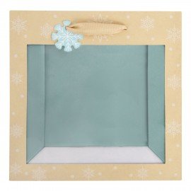 Пакет подарочный (1шт) новогодний, 20х8х20см, "Snowflakes", прозрачное окно, крафт, ЗОЛОТАЯ СКАЗКА, 592444