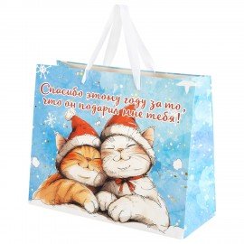 Пакет подарочный (1шт) новогодний, 26х13х32см, "Love story", фольга, ассорти, ЗОЛОТАЯ СКАЗКА, 592445