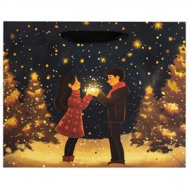 Пакет подарочный (1шт) новогодний, 26х13х32см, "Love story", фольга, ассорти, ЗОЛОТАЯ СКАЗКА, 592445