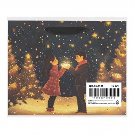 Пакет подарочный (1шт) новогодний, 26х13х32см, "Love story", фольга, ассорти, ЗОЛОТАЯ СКАЗКА, 592445