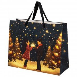 Пакет подарочный (1шт) новогодний, 26х13х32см, "Love story", фольга, ассорти, ЗОЛОТАЯ СКАЗКА, 592445