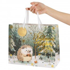 Пакет подарочный НАБОР 4шт новогодний, 26х13х32см, "Акварельная зима", фольга, ЗОЛОТАЯ СКАЗКА, 592446