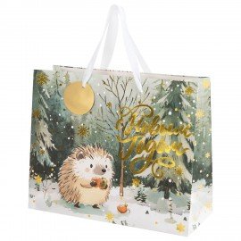 Пакет подарочный НАБОР 4шт новогодний, 26х13х32см, "Акварельная зима", фольга, ЗОЛОТАЯ СКАЗКА, 592446