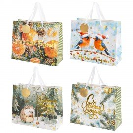 Пакет подарочный НАБОР 4шт новогодний, 26х13х32см, "Акварельная зима", фольга, ЗОЛОТАЯ СКАЗКА, 592446
