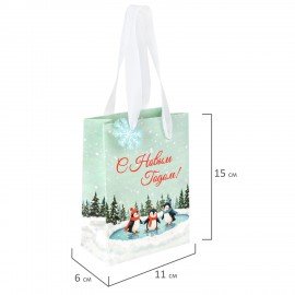 Пакет подарочный (1 штука) новогодний 11х6х15 см "Simple magic", ламинация, ЗОЛОТАЯ СКАЗКА, 592450