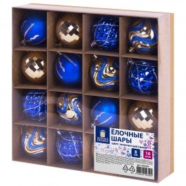 Шары елочные 16 шт, 8 см, "Blue&Gold", пластик, золото/синий, ЗОЛОТАЯ СКАЗКА, 592454