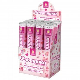 Хлопушка пневматическая 30 см "Сердечки и лепестки", бумага, розовый/красный, ЗОЛОТАЯ СКАЗКА, 592458