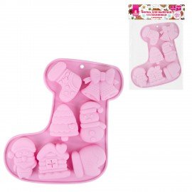 Форма для выпечки новогодняя 23х19см, "Сапожок", силикон, 7 ячеек, рецепт, ЗОЛОТАЯ СКАЗКА, 592470