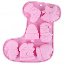 Форма для выпечки новогодняя 23х19см, "Сапожок", силикон, 7 ячеек, рецепт, ЗОЛОТАЯ СКАЗКА, 592470