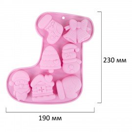 Форма для выпечки новогодняя 23х19см, "Сапожок", силикон, 7 ячеек, рецепт, ЗОЛОТАЯ СКАЗКА, 592470