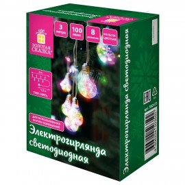 Электрогирлянда-нить комнатная "Лампочки", 3м, 100LED, мультицветная, 220V, контроллер, ЗОЛОТАЯ СКАЗКА, 592473