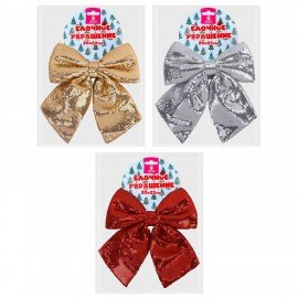 Украшение ёлочное (1шт) 20х22см, "Бант с пайетками", полиэстер, ассорти 3 цвета, ЗОЛОТАЯ СКАЗКА, 592482