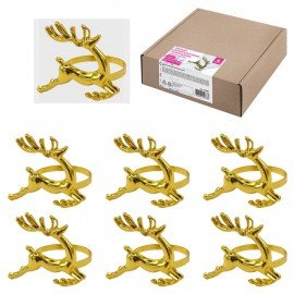Кольца для салфеток новогодние, КОМПЛЕКТ 6 шт, 5,5 см,"Олени", золотистые, ЗОЛОТАЯ СКАЗКА, 592487