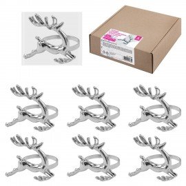 Кольца для салфеток новогодние, КОМПЛЕКТ 6 шт, 5,5 см, "Олени", серебристые, ЗОЛОТАЯ СКАЗКА, 592488