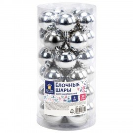 Шары ёлочные 30 шт, 4 см, "Solid Color", пластик, СЕРЕБРО, глянец, ЗОЛОТАЯ СКАЗКА, 592498