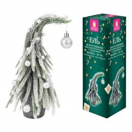 Ель новогодняя искусственная 25 см,"Елка-ГНОМ", заснеженная с декором, литой ПЭТ, ЗОЛОТАЯ СКАЗКА, 592515