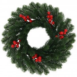 Венок новогодний, d42 см "Красные ягодки", с декором, литой ПЭТ, ЗОЛОТАЯ СКАЗКА, 592517