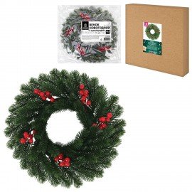 Венок новогодний, d42 см "Красные ягодки", с декором, литой ПЭТ, ЗОЛОТАЯ СКАЗКА, 592517