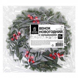 Венок новогодний, d42 см "Красные ягодки", с декором, литой ПЭТ, ЗОЛОТАЯ СКАЗКА, 592517