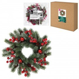 Венок новогодний заснеженный, d30см "Зимняя Сказка", с декором, литой ПЭТ, ЗОЛОТАЯ СКАЗКА, 592518