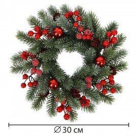 Венок новогодний заснеженный, d30см "Зимняя Сказка", с декором, литой ПЭТ, ЗОЛОТАЯ СКАЗКА, 592518