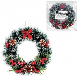 Венок новогодний, d35см "Пушистый", с декором, ПЭТ, ЗОЛОТАЯ СКАЗКА, 592520