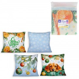 Чехол на подушку новогодний, НАБОР 4 шт, 45х45см, "X-mas Magic", полиэстер, ЗОЛОТАЯ СКАЗКА, 592528