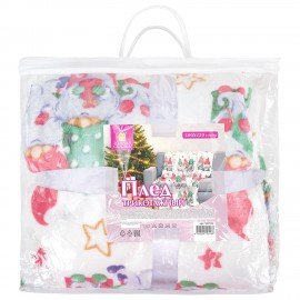 Плед новогодний 200х220см "Гномики", полиэстер, 210г/м2, ЗОЛОТАЯ СКАЗКА, 592532