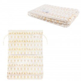 Подарочный мешок (1шт) новогодний, 30х45см, "X-Mas Pattern", под лён, фольга, ЗОЛОТАЯ СКАЗКА, 592536