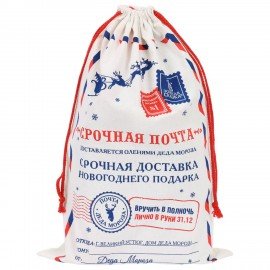 Подарочный мешок (1шт) новогодний, 40х60см, "Почта Деда Мороза", полиэстер, хлопок, ЗОЛОТАЯ СКАЗКА, 592538