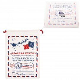 Подарочный мешок (1шт) новогодний, 40х60см, "Почта Деда Мороза", полиэстер, хлопок, ЗОЛОТАЯ СКАЗКА, 592538