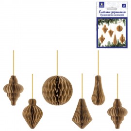 Елочные украшения из бумаги, НАБОР 6 шт, цвет крафт, ЗОЛОТАЯ СКАЗКА, 592539