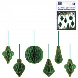 Елочные украшения из бумаги, НАБОР 6 шт, с глиттером, цвет изумрудный, ЗОЛОТАЯ СКАЗКА, 592541
