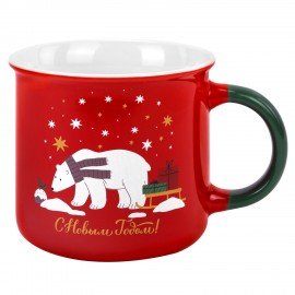 Кружка новогодняя 380 мл, "Белый мишка", 9,5х9 см, каменная керамика, ЗОЛОТАЯ СКАЗКА, 592542