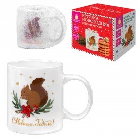 Кружка новогодняя 330 мл, "Белочка", 8х9,5см, каменная керамика, ЗОЛОТАЯ СКАЗКА, 592544