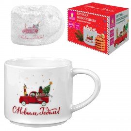 Кружка новогодняя 420 мл "Машинка", 10х9 см, каменная керамика, ЗОЛОТАЯ СКАЗКА, 592545