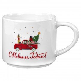 Кружка новогодняя 420 мл "Машинка", 10х9 см, каменная керамика, ЗОЛОТАЯ СКАЗКА, 592545